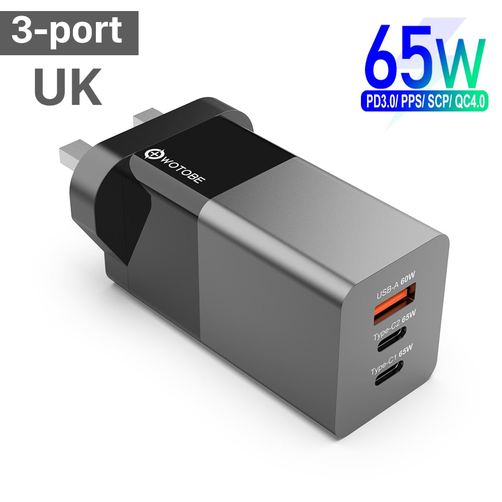 65W GaN 3-Port USB Type-C AC Wall Charger