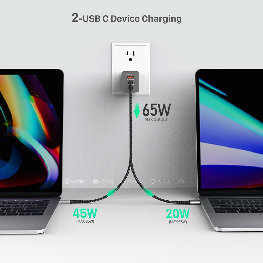 65W GaN 3-Port USB Type-C AC Wall Charger