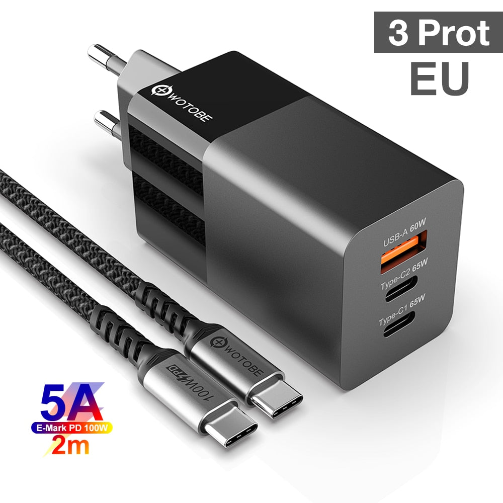 65W GaN 3-Port USB Type-C AC Wall Charger