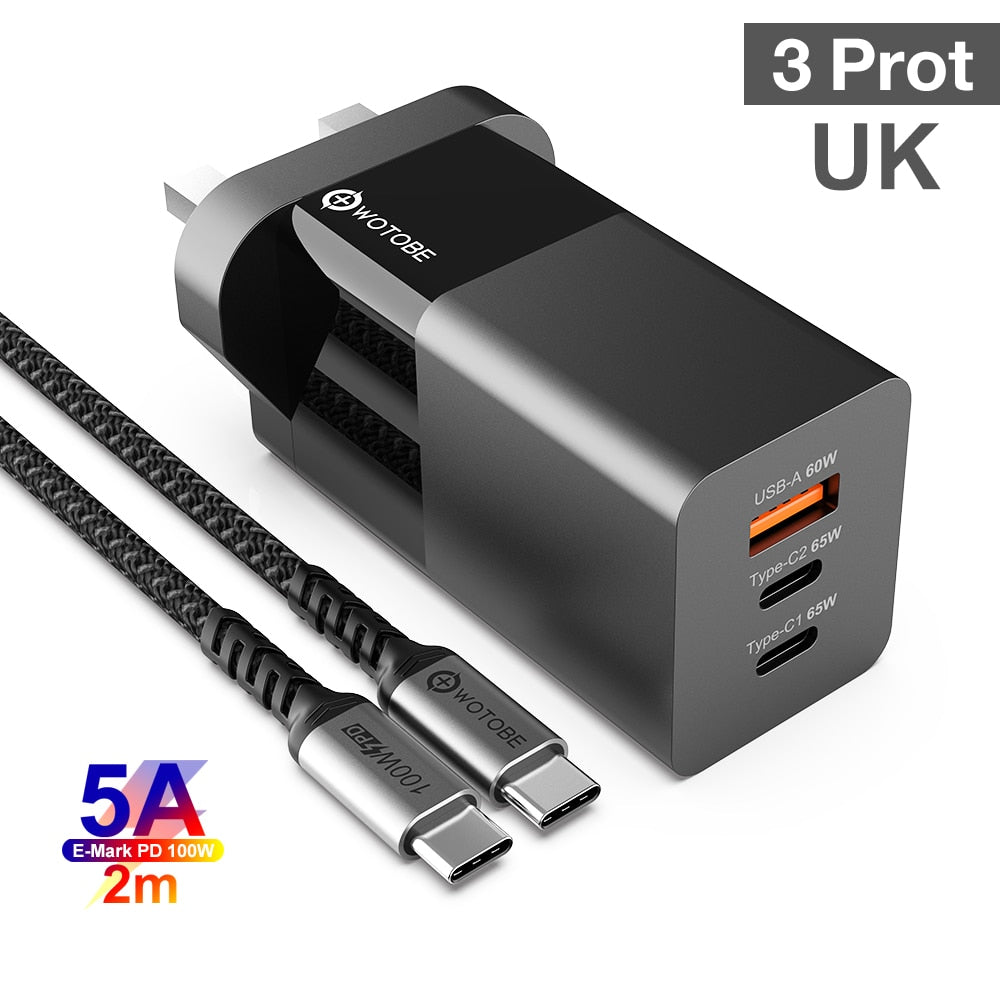 65W GaN 3-Port USB Type-C AC Wall Charger