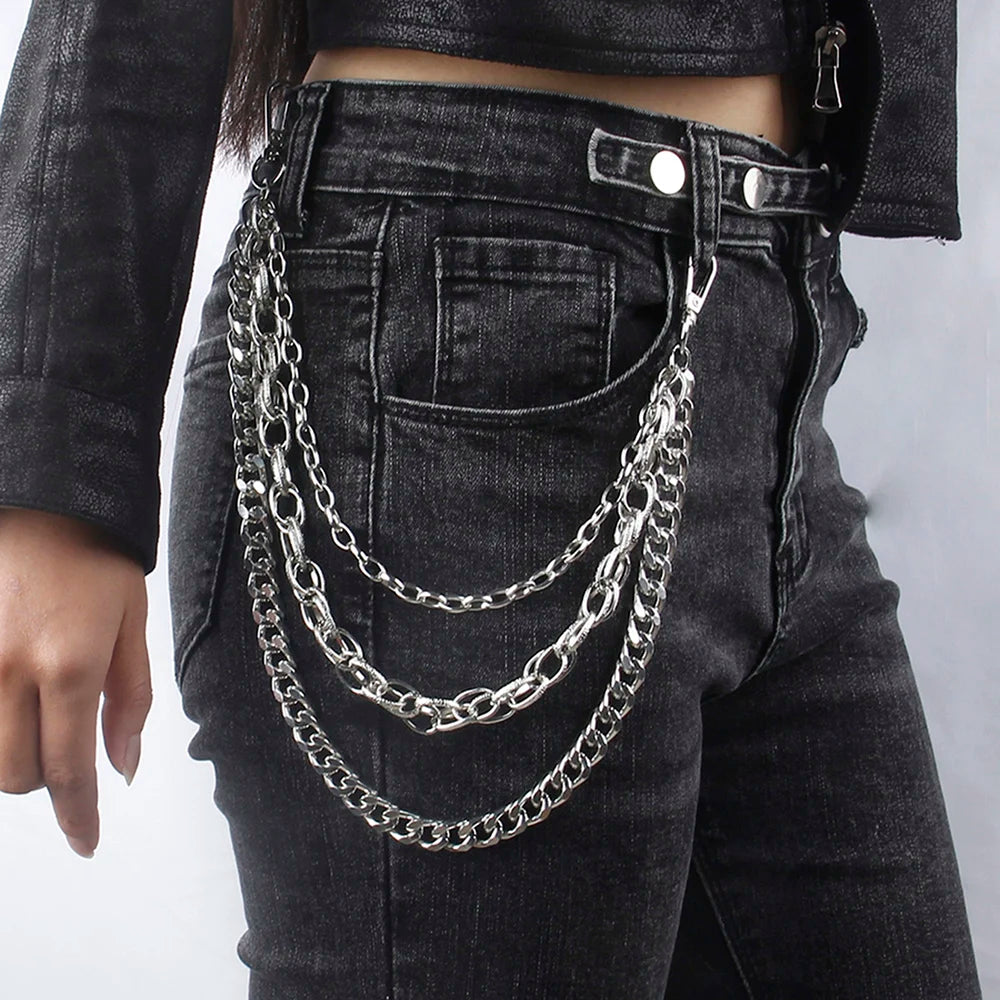 Hip hop Heavy metal style Pants Chain Men's and women's overalls