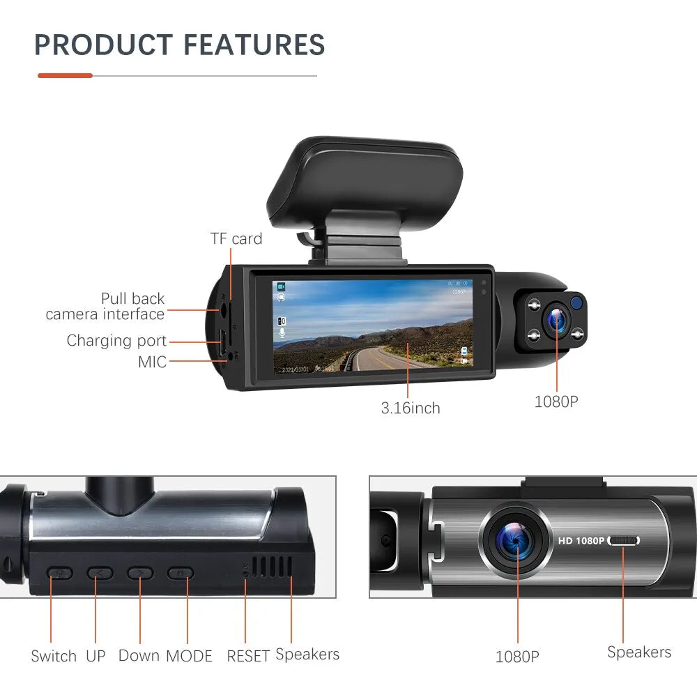 Dash Cam Car DVR Wide-angle 2-record front and inside Video High-definition Night Vision 1080P Driving Recorder