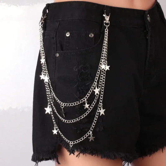 Ring Star Layered Punk Rock Chain Belts: Unisex Waist Accessories