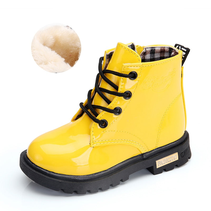 Kids Leather Waterproof Plush Boots