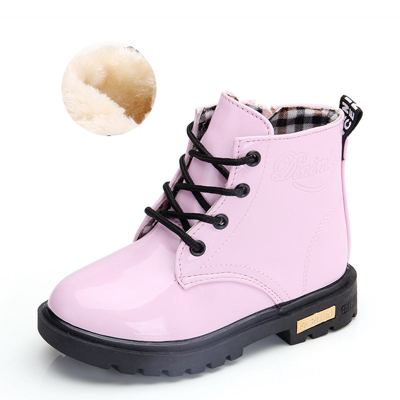 Kids Leather Waterproof Plush Boots