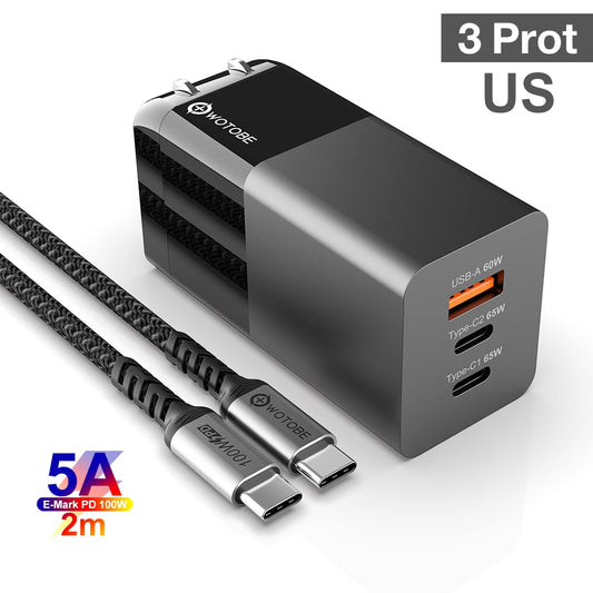 65W GaN 3-Port USB Type-C AC Wall Charger