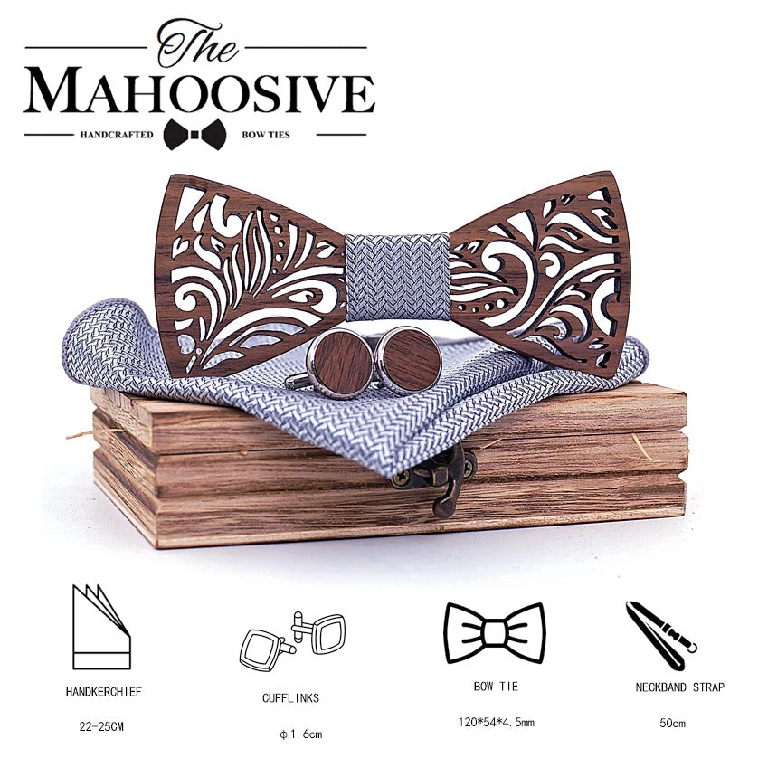 Wooden Bow Tie set and Handkerchief - foldingup