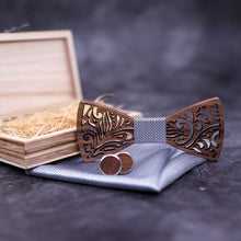 Load image into Gallery viewer, Wooden Bow Tie set and Handkerchief - foldingup