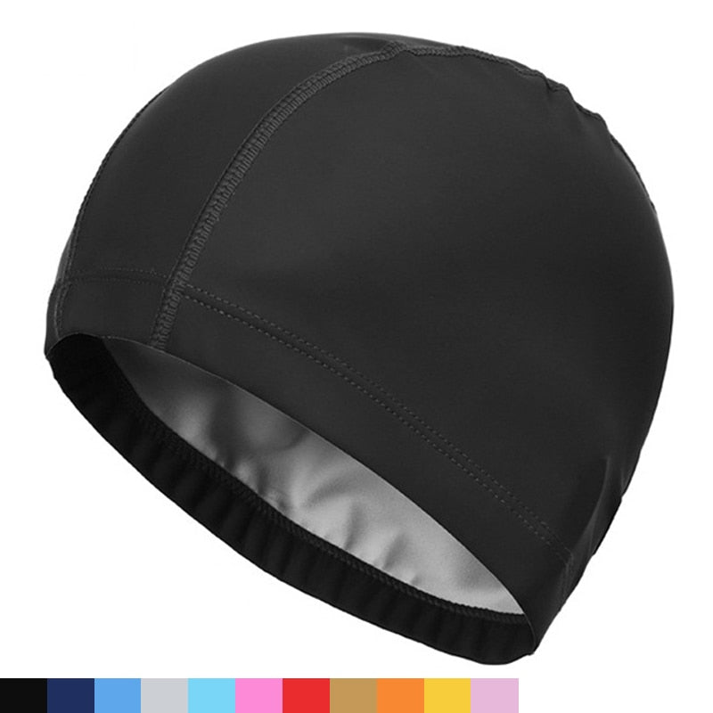 Sports One Size Elastic Waterproof PU Fabric Swimming Cap