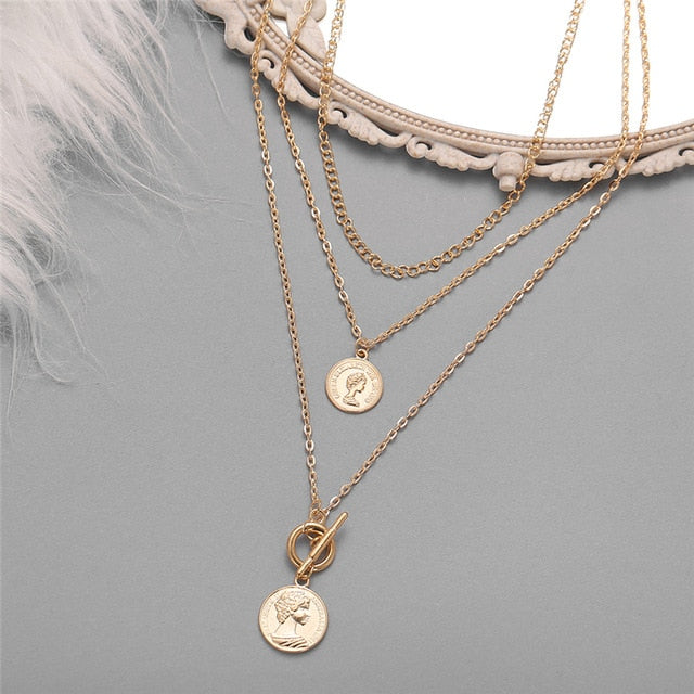 Multi-layer Coin Chain Choker Necklace