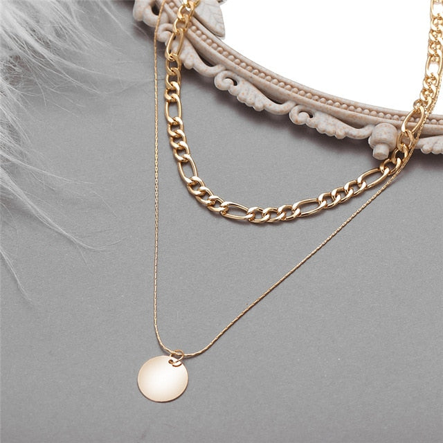 Multi-layer Coin Chain Choker Necklace