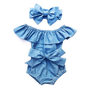 Baby Girls Front Bowknot Bodysuit - foldingup