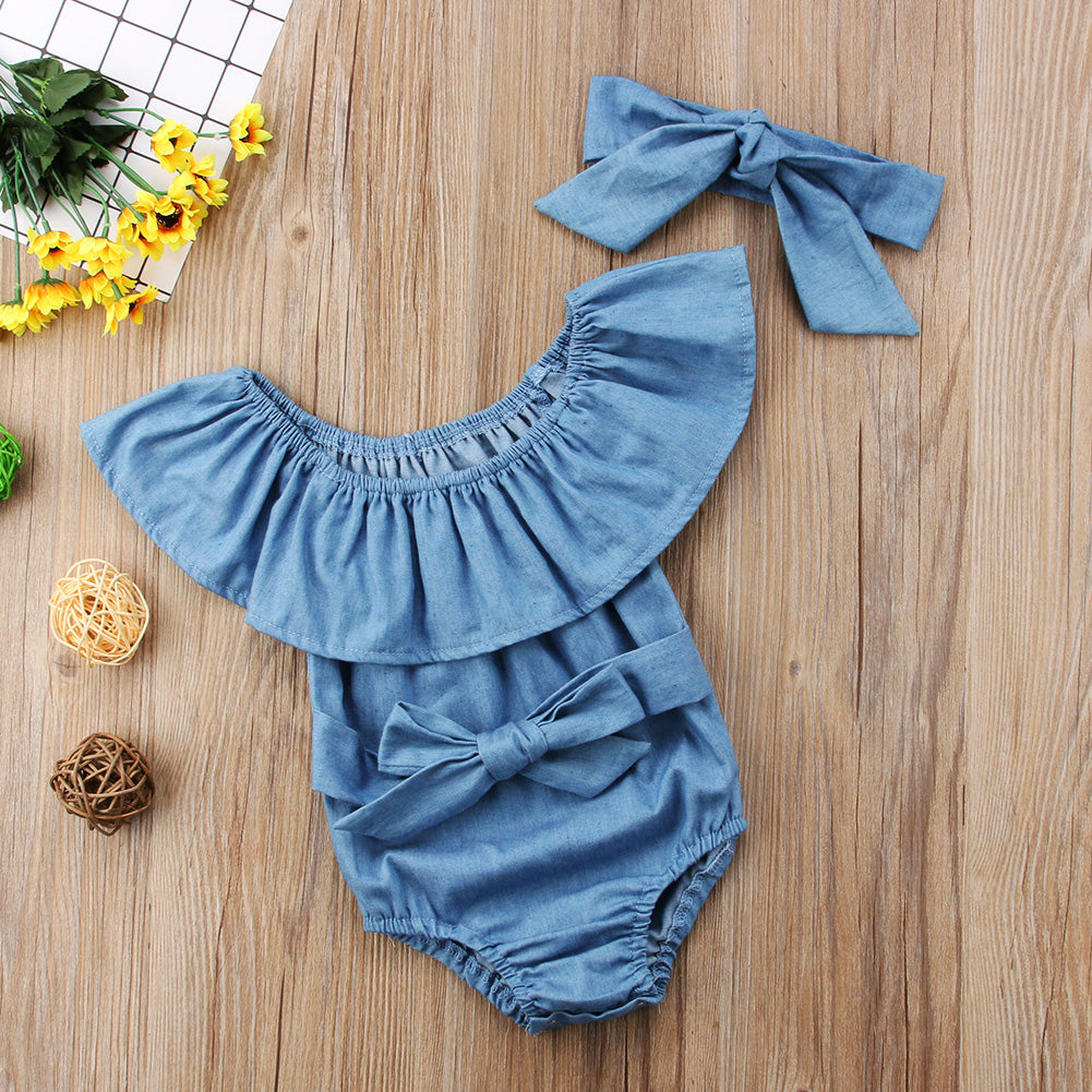 Baby Girls Front Bowknot Bodysuit - foldingup