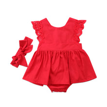 Load image into Gallery viewer, Red Lace Romper - foldingup