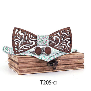 Wooden Bow Tie set and Handkerchief - foldingup
