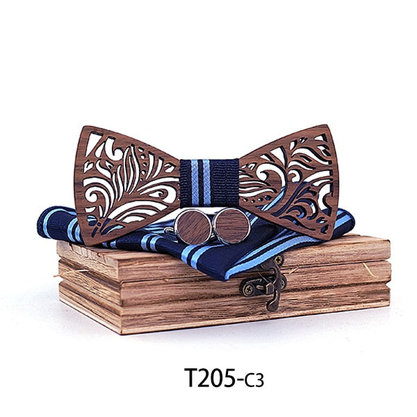 Wooden Bow Tie set and Handkerchief - foldingup