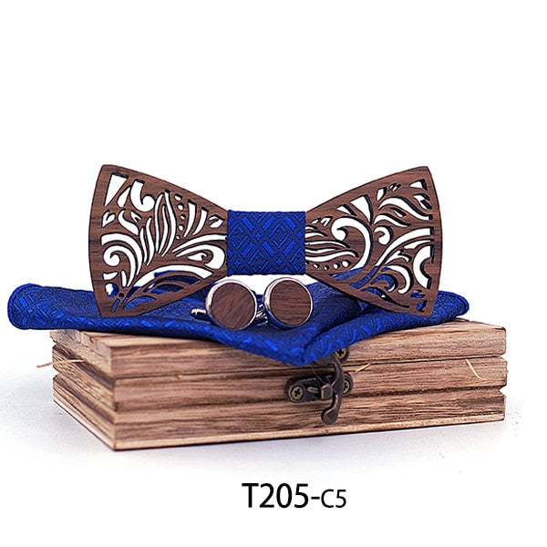 Wooden Bow Tie set and Handkerchief - foldingup