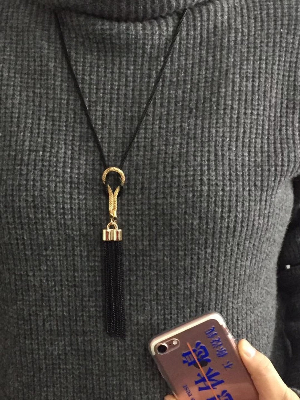 Pendant Necklace Long Sweater Chain - foldingup